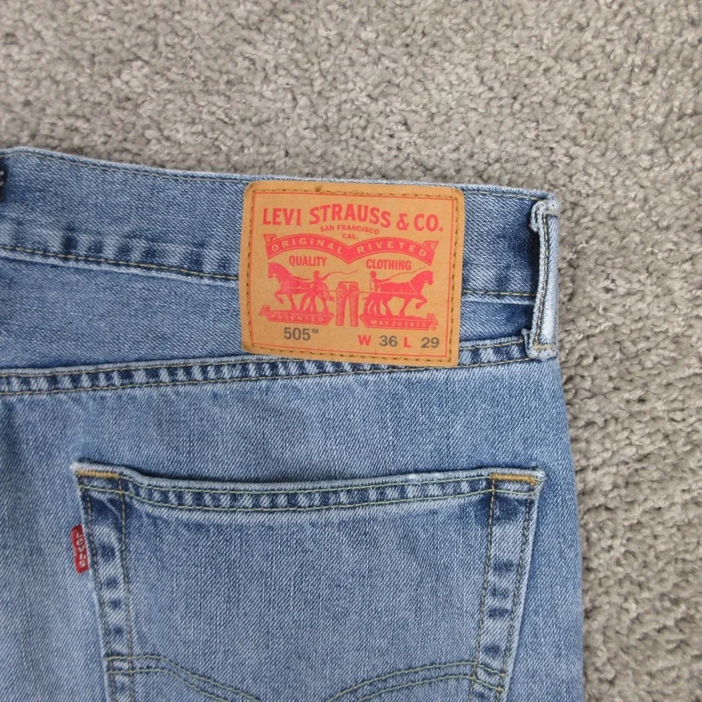 Levis Jeans Mens 36x29 Blue 505 Regular Straight Faded Whisker Cotton Denim Pant